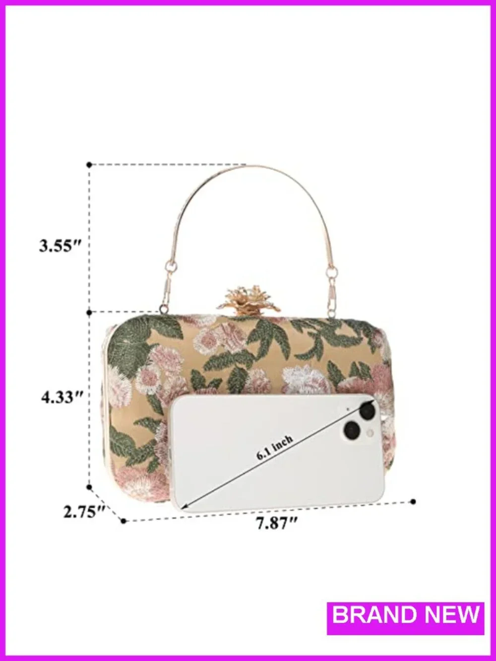 Vintage Floral Embroidery Clutch Evening Handbag Shoulder Purse